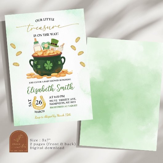 Little Treasure Baby shower Patricks Day Kaart