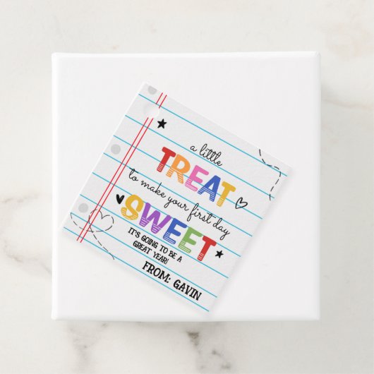 Little Treat to Make First Day Sweet Square Bedankjes Labels (In situ)