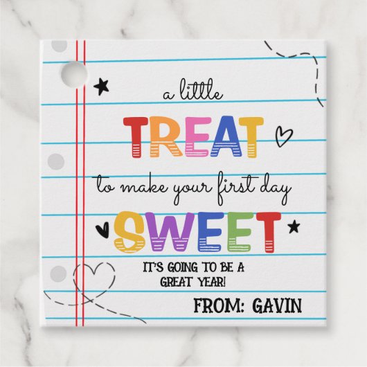 Little Treat to Make First Day Sweet Square Bedankjes Labels (Voorkant)