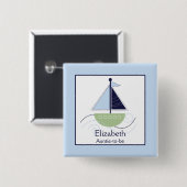 Little Trendy Sailboat (Green/Blue) Nametag Button (Voorkant /achterkant)