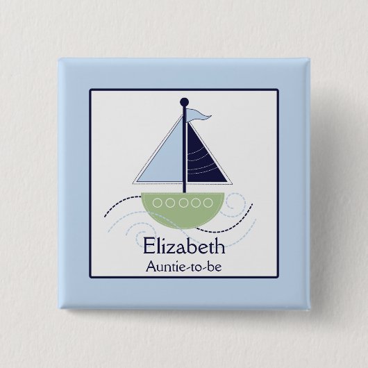 Little Trendy Sailboat (Green/Blue) Nametag Button (Voorkant)