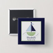 Little Trendy Sailboat (Green/Blue) Nametag Button (Voorkant /achterkant)