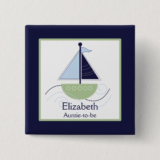 Little Trendy Sailboat (Green/Blue) Nametag Button (Voorkant)