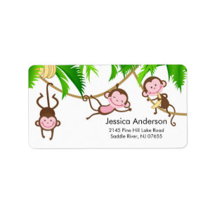 Little Triplets Monkey Baby shower adres Label