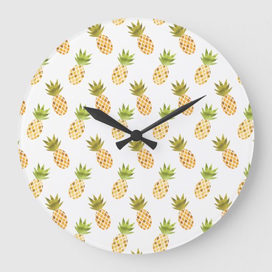 Little Tropical Waterverf Pineapple Pattern Grote Klok (Voorkant)