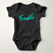Little Trouble – Blauwgroen Script Baby Bodysuit (Voorkant)
