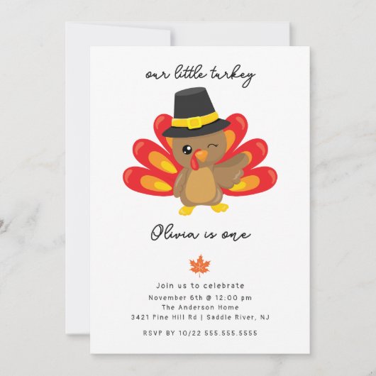 Little Turkey 1st Birthday Invitation Kaart (Voorkant)