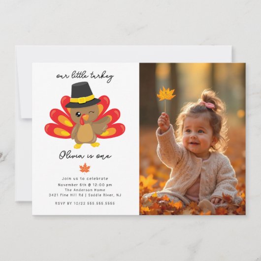 Little Turkey 1st Birthday Invitation Kaart (Voorkant)