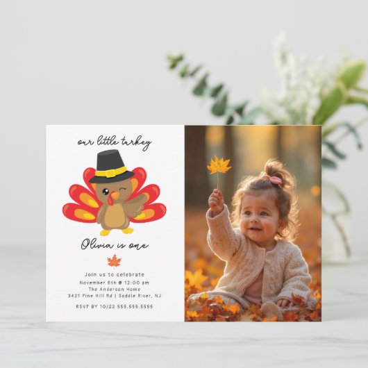 Little Turkey 1st Birthday Invitation Kaart (Staand voorkant)