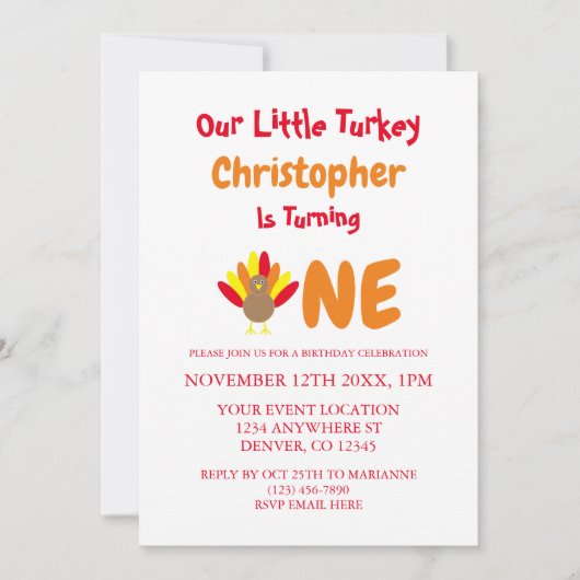 Little Turkey 1st Birthday Kaart (Voorkant)