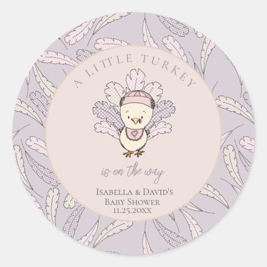 Little Turkey Feathers Herfst Meisje Baby shower Ronde Sticker (Voorkant)