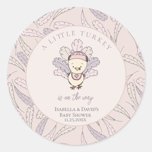 Little Turkey Feathers Herfst Meisje Baby shower Ronde Sticker (Voorkant)