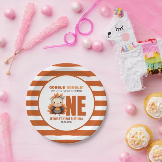 Little Turkey Gobble Thanksgiving 1st Birthday Papieren Bordje (Feest)