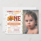Little Turkey Herfst Thanksgiving 1st Birthday Fot Kaart (Voorkant)