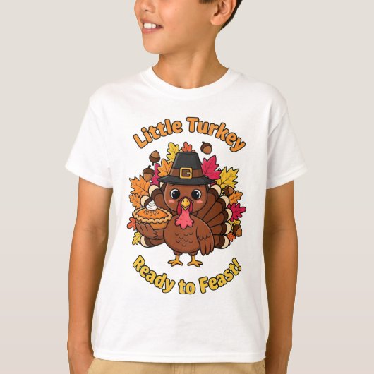 Little Turkey Kinder Thanksgiving T-shirt – Schatt (Voorkant)