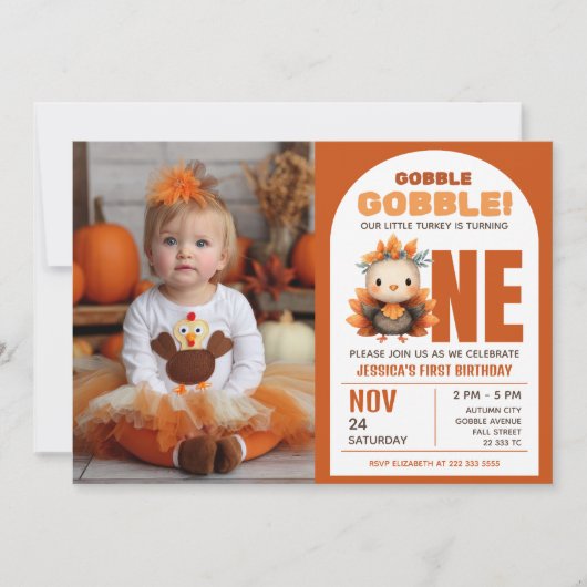 Little Turkey Thanksgiving 1st Birthday Photo Kaart (Voorkant)