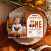 Little Turkey Thanksgiving 1st Birthday Photo Kaart