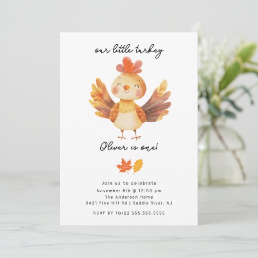 Little Turkey Verjaardag Uitnodiging (Staand voorkant)