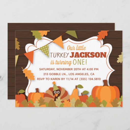 Little Turkey Verjaardagsfeestuitnodiging Kaart (Voorkant / Achterkant)