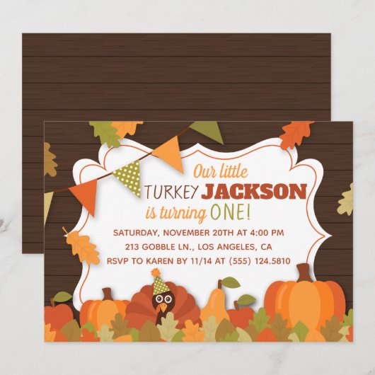 Little Turkey Verjaardagsfeestuitnodiging Kaart (Voorkant / Achterkant)
