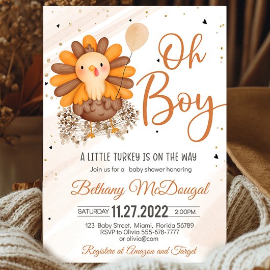 Little Turkije Thanksgiving Baby shower Personalis Kaart