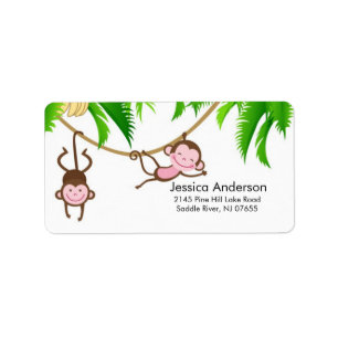 Little Twins Monkey Baby shower address Label