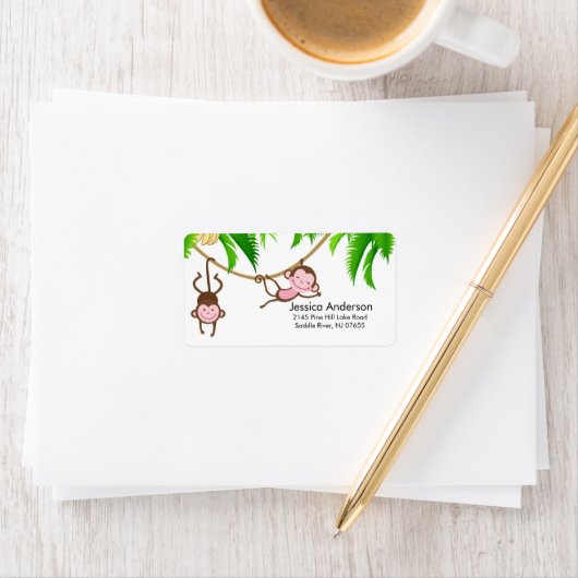 Little Twins Monkey Baby shower adres Label (Insitu)