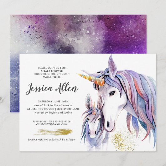 Little Unicorn Baby shower Invitation Kaart (Voorkant / Achterkant)