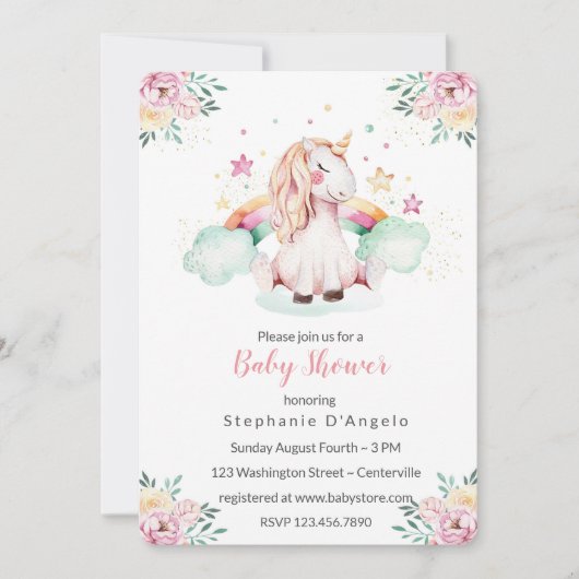 Little Unicorn Baby shower Invitation Kaart (Voorkant)