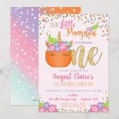 Little Unicorn Pumpkin Herfst Birthday Invitation Kaart (Voorkant / Achterkant)