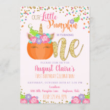 Little Unicorn Pumpkin Herfst Birthday Invitation