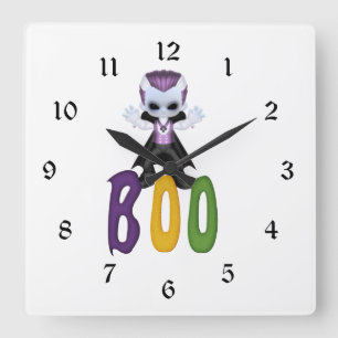 Little Vampire Boo Halloween Vierkante Klok