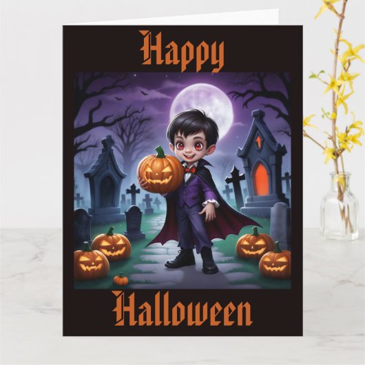 Little Vampire Halloween Kaart (Gele Bloem)