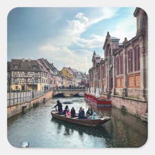 Little Venice River Boat Vierkante Sticker
