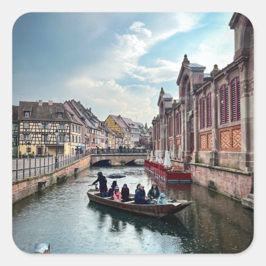 Little Venice River Boat Vierkante Sticker (Voorkant)