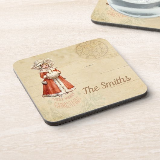 Little Victoriaans Caroler Custom Kerstmis Bier Onderzetter (Linkerzijde)