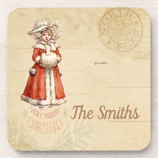 Little Victoriaans Caroler Custom Kerstmis Bier Onderzetter (Voorkant)