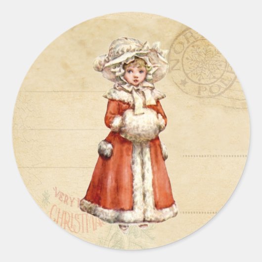 Little Victoriaans Caroler Custom Kerstmis Ronde Sticker (Voorkant)