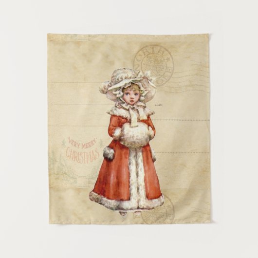 Little Victoriaans Caroler Custom Kerstmis Wandkleed (Voorkant)