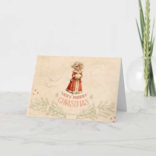 Little Victoriaans Caroler Kerstfeestay Kaart (Voorkant)