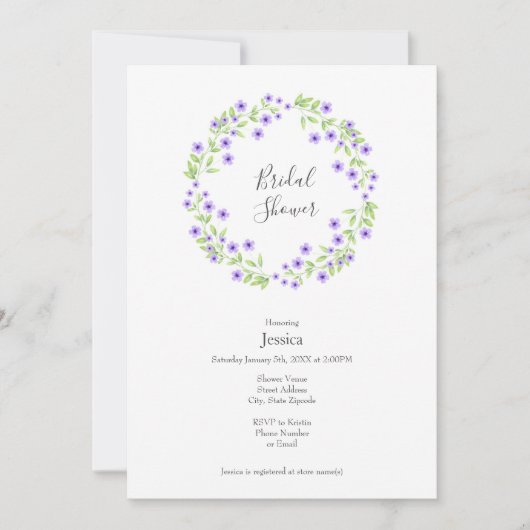 Little Violet Blossom Waterverf Wreate Kaart (Voorkant)