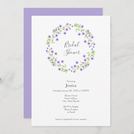 Little Violet Blossom Waterverf Wreate Kaart (Voorkant / Achterkant)