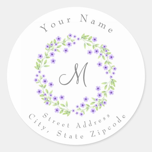 'Little Violet Waterverf Blossom Wreath'-label Ronde Sticker (Voorkant)