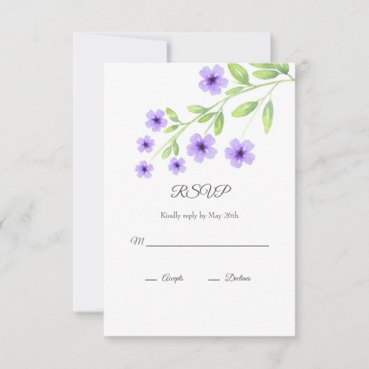 Little Violet Waterverf Blossoms RSVP-kaart RSVP Kaartje (Voorkant)