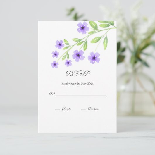 Little Violet Waterverf Blossoms RSVP-kaart RSVP Kaartje (Staand voorkant)