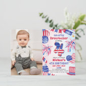 Little Vuurwerk 4 juli 4e verjaardagsfoto Kaart (Staand voorkant)