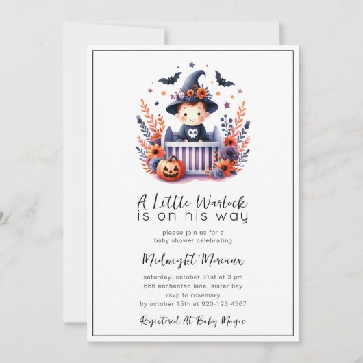 Little Warlock Halloween Baby shower Invitation Kaart (Voorkant)