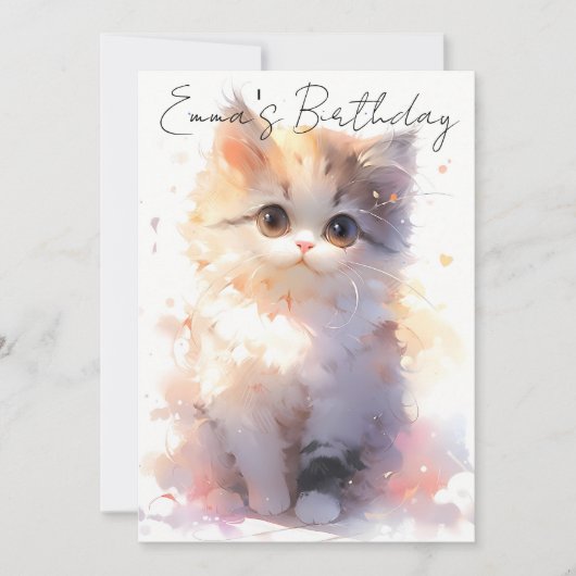 Little watercolor cat birthday kaart (Voorkant)