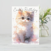 Little watercolor cat birthday kaart (Staand voorkant)