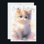 Little watercolor cat birthday kaart<br><div class="desc">In kawaii design to make your birthday uitnoations stand out and bring sparkles in your little one's eyes. With customizable balloons and cupcake.</div>